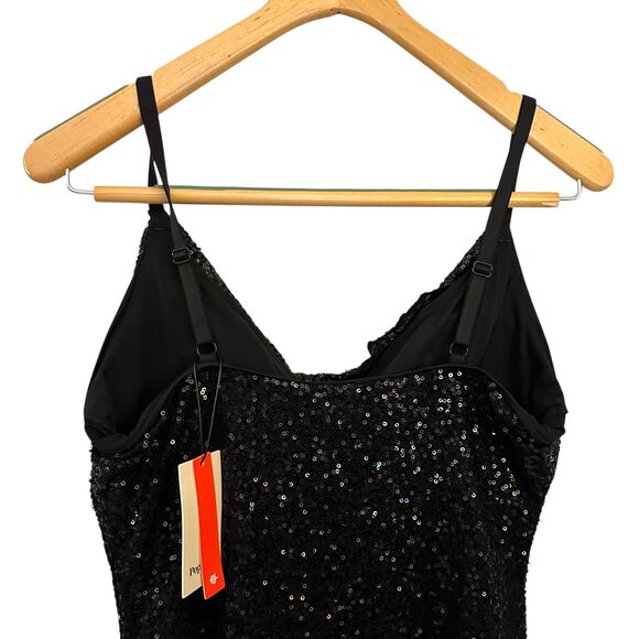 Popilush Black Sequin Shapewear Built-In Mini Dress XL - Adjustable Straps NWT - Picture 7 of 8